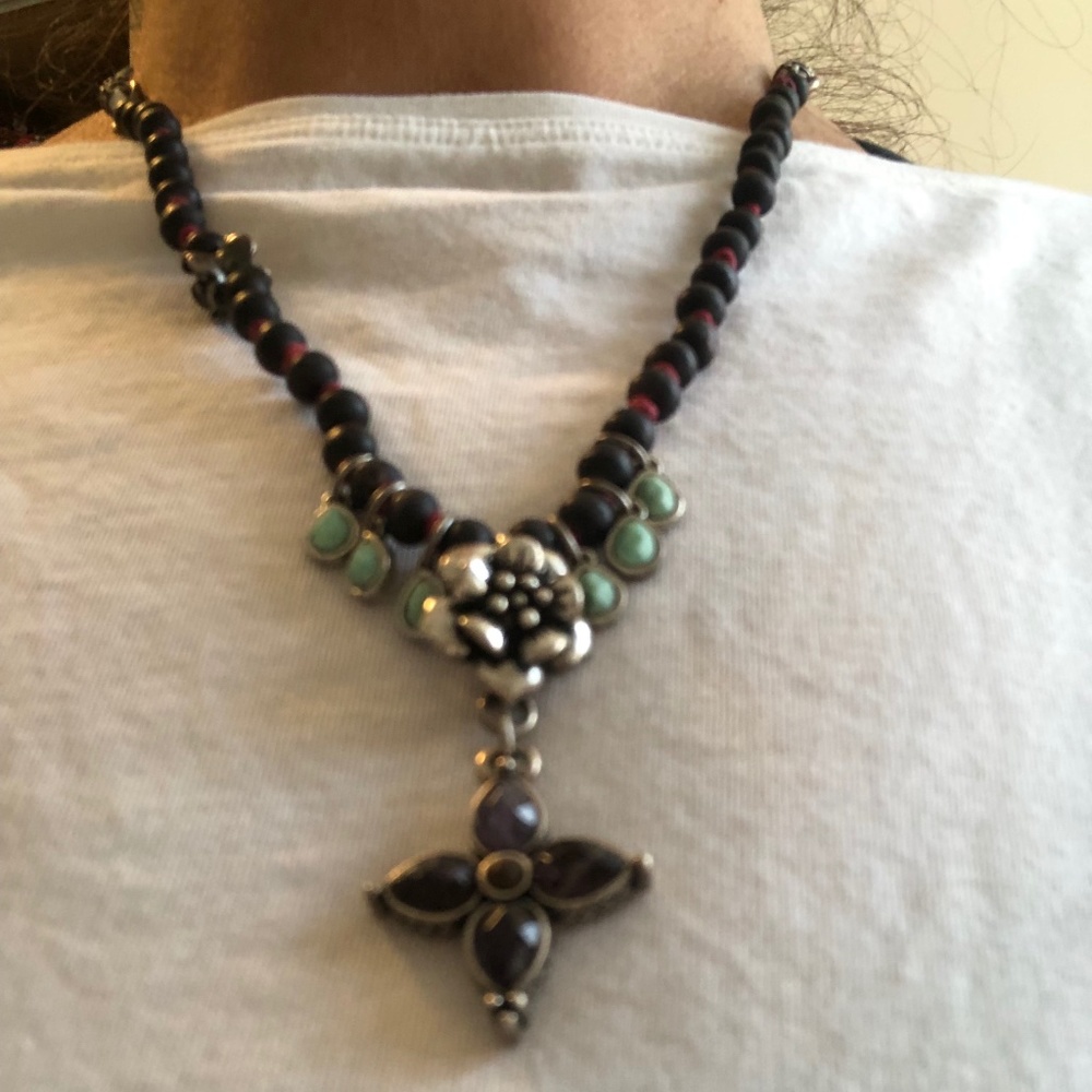 Lucky Brand amethyst cross, silver necklace